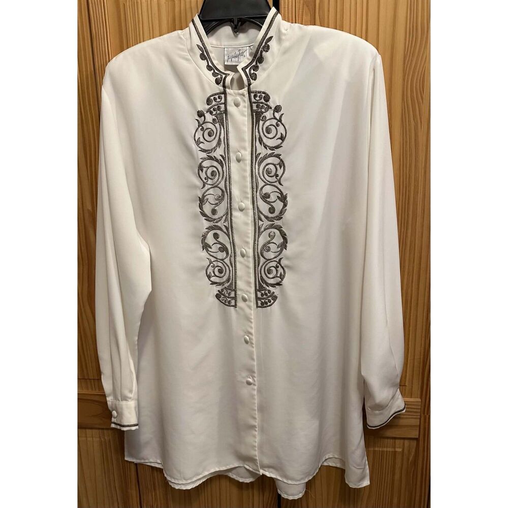 Womens Sz XLg Off White Cream Top By Jacqueline Penne Long Sleeve Button Up EUC